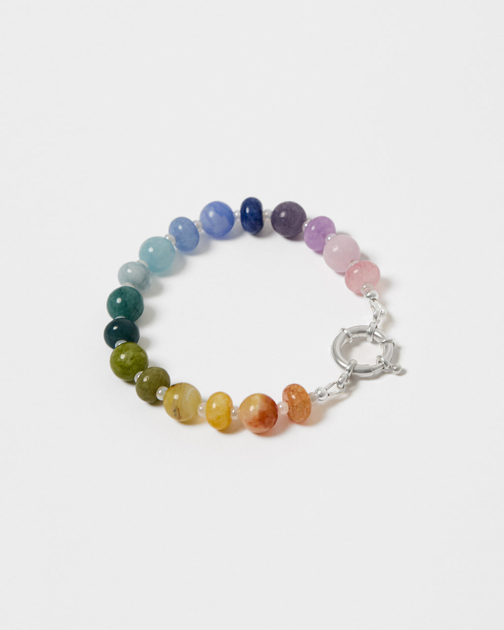 Multicoloured beaded bracelet on a white background
